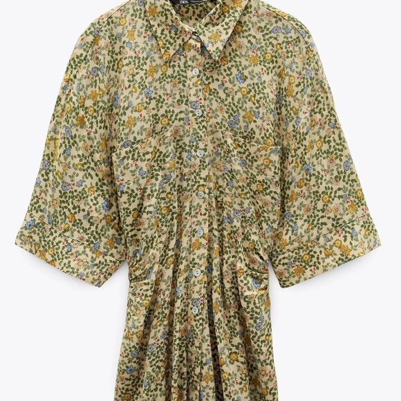 Zara Midi Floral Shirt Dress Small - Picture 1 of 8